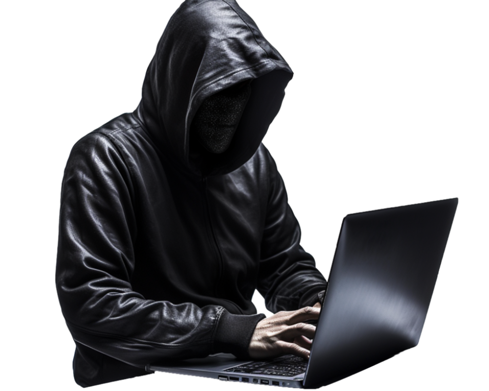 ai-generated-hacker-in-hoodie-using-laptop-isolated-on-transparent-background-free-png